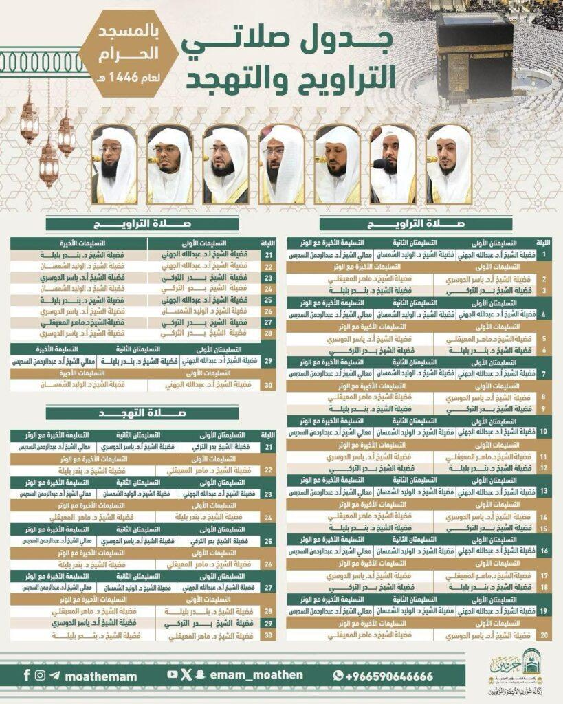 جدول أئمة الحرم المكي في رمضان