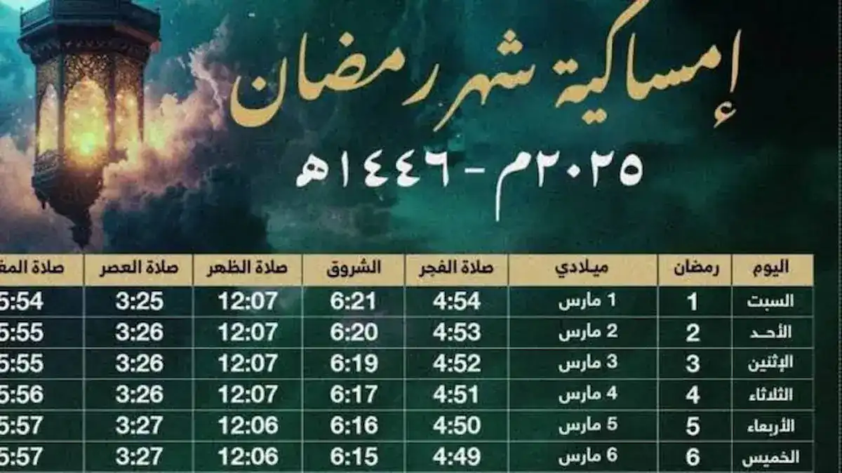 الهيئة العامة للمساحة تعلن امساكية شهر رمضان 2025 في مصر بمواقيت الصلاة وعدد ساعات الصوم