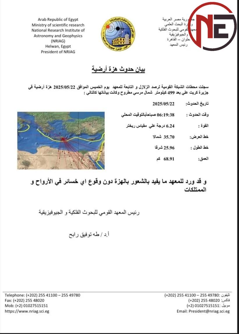 المعهد القومي للبحوث الفلكية ينشر بياناً حول الزلزال الجديد.. تعرف على أسبابه