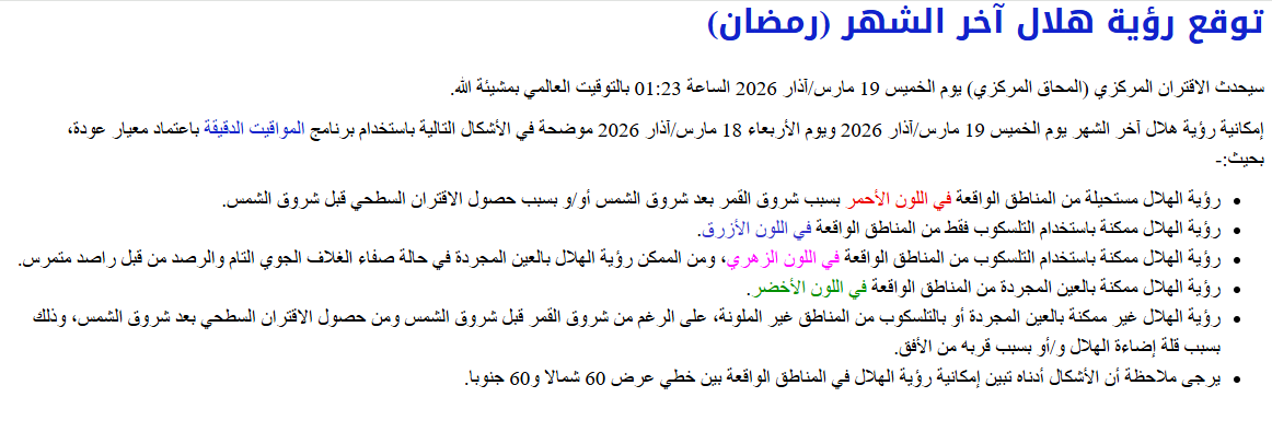 نتائج رصد هلال شوال لعام 1447