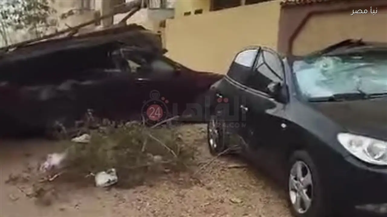 سقوط ستاند نتيجة قوة الرياح يدمر سيارتين في المجاورة 16 بالعاشر من رمضان